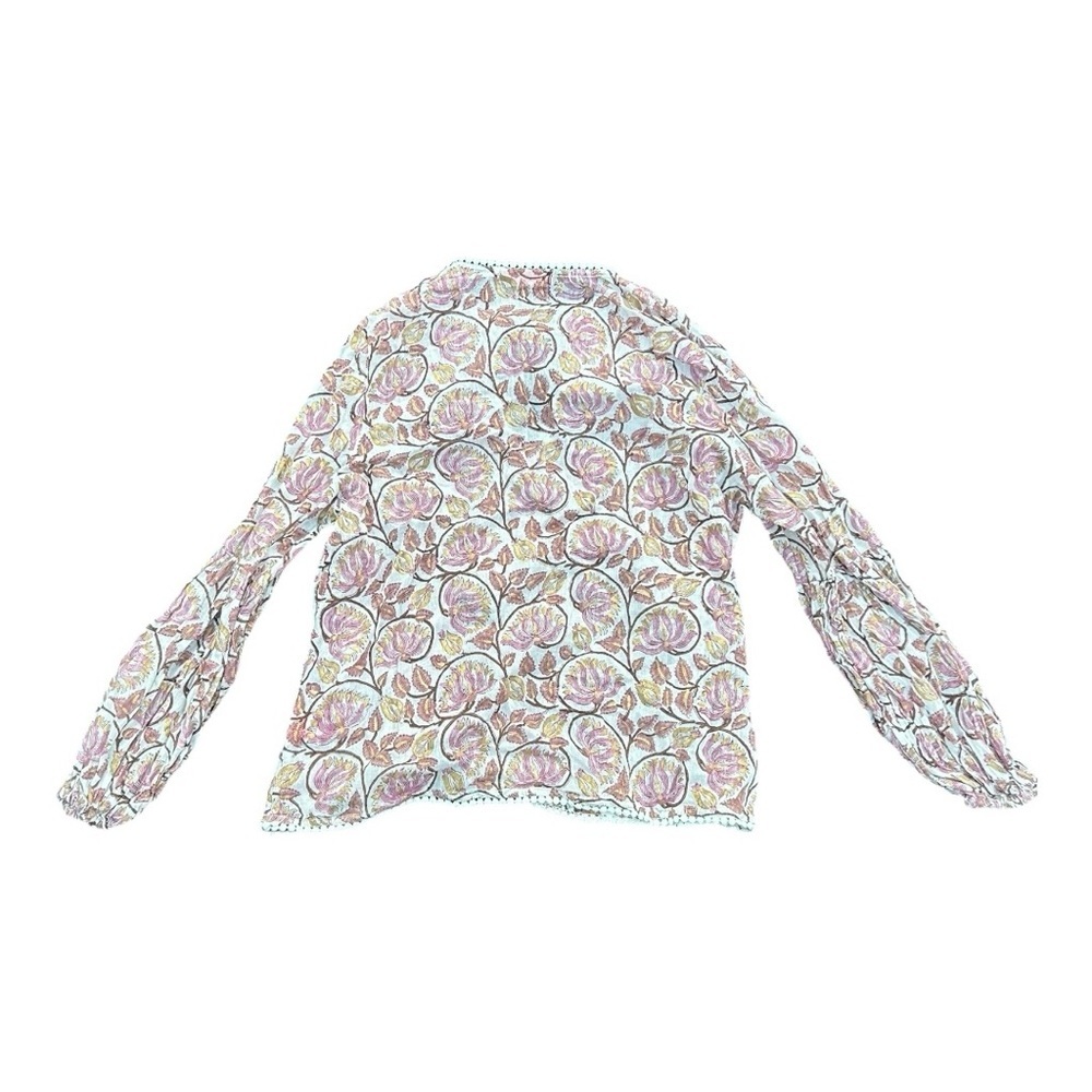 Oliphant Matera Top Balloon Sleeve Tie Pink Floral Peasant Hippie Boho Size XL - Picture 2 of 5